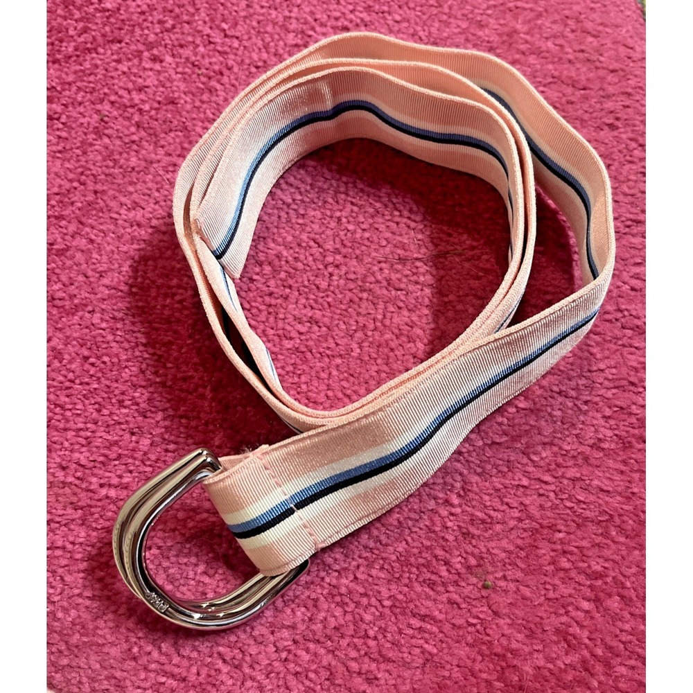 VTG Polo Ralph Lauren RL67 Fabric Belt  Pink Blue Stripe USA Made Preppy - Picture 6 of 8